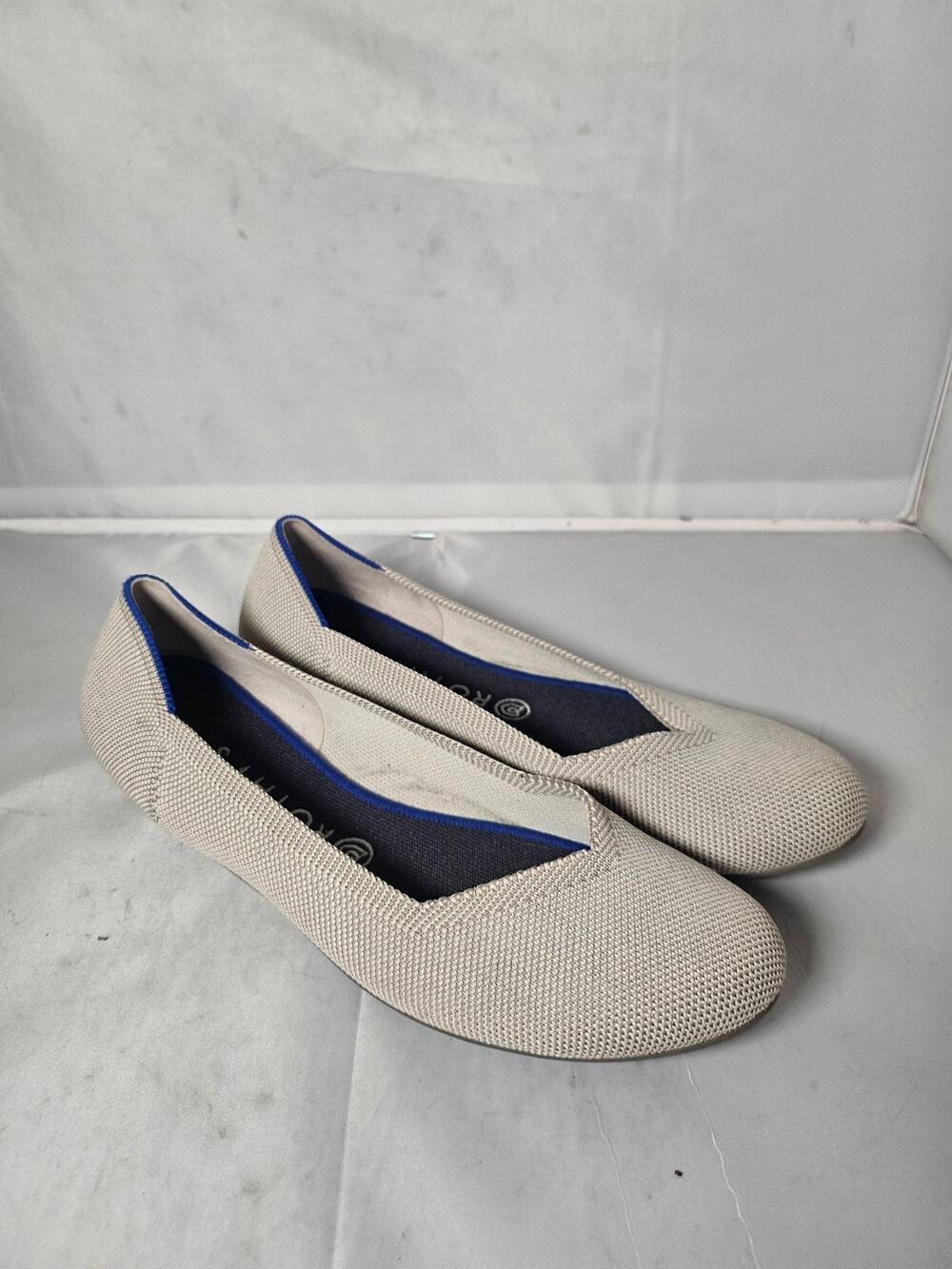 Rothys The Flat Flax Gray Birdseye Electric Blue Round Toe Ballet Shoes Size 10